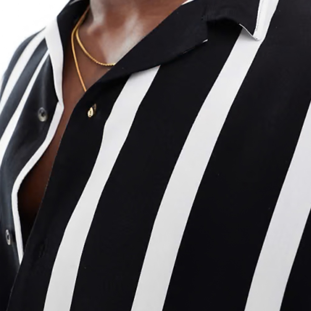 Black and White Striped Men's Shirt